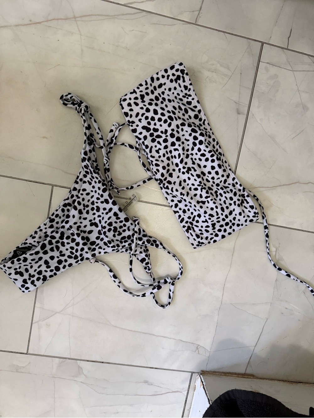 Zaful Black & White Dalmatian Print Bikini Set